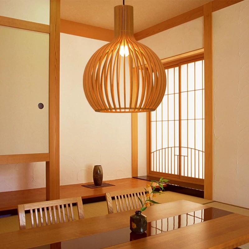 Modern Black Wood Birdcage E27 Bulb Pendant Lights Home Deco Pendant Lamp