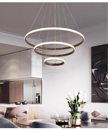 Modern LED Pendant Lights Hang Lamp Living Room Foyer White Coffee Black External Illumination Ring Lighting Luminaria Abajur De
