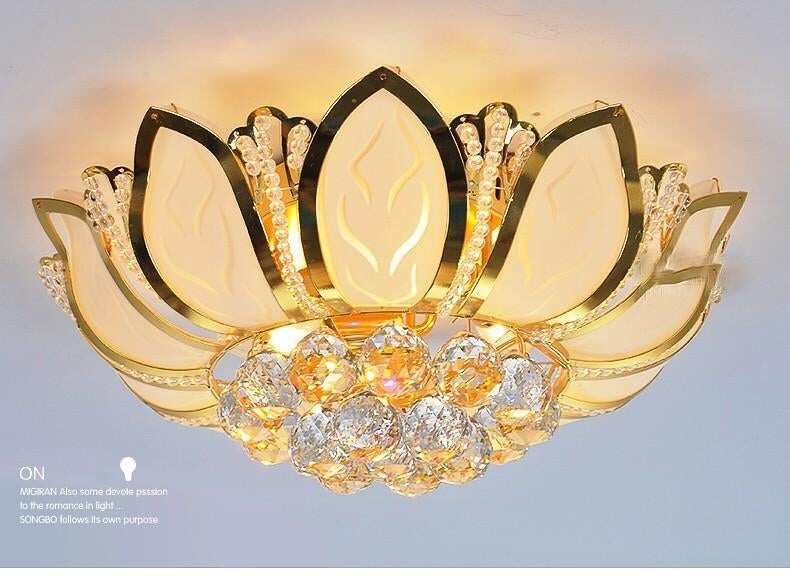 Lotus Flower Modern Pendant Light With Glass Lampshade Gold Pendant Lamp For Living Room Bedroom Lamparas De Techo Abajur