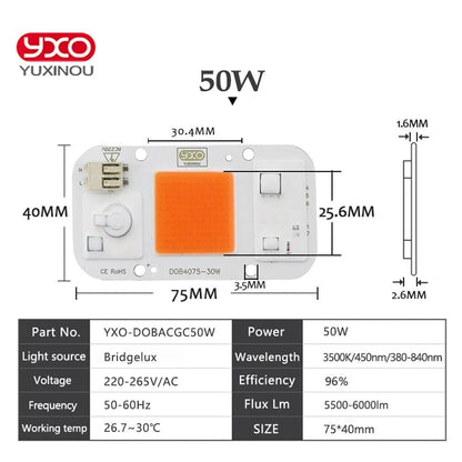 1pcs Hydroponice 20w 30w 50w cob led grow light chip full spectrum 380nm-780nm for Indoor Plant Seedling Grow and Flower