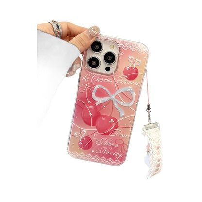 Cherry Lace Protective Case Suitable for IPhone 17PM Bow Case IPhone 16 15 14 13 12 11 Xr X