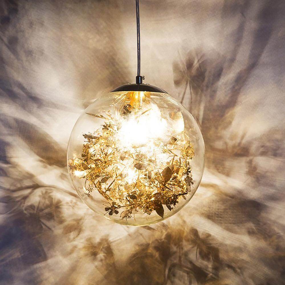 Nordic E27 Pendant Lights Gold And Silver Flower Hanging Lamp Hanglamp Creative Transparent Glass Staircase Loft Home Deco