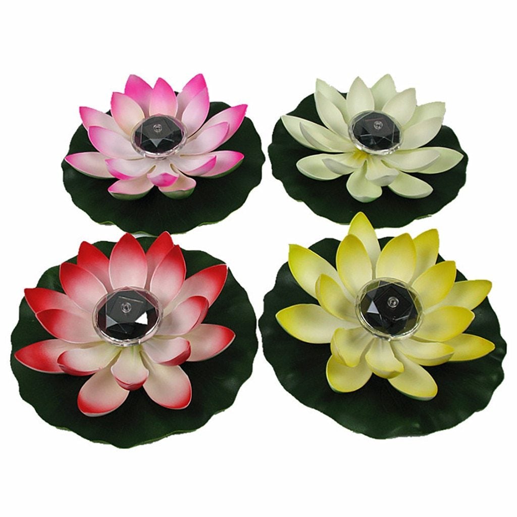 Solar Powered LED Flower Light Floating Fountain Pond Garden Pool Lamp Realistic Lotus shape Led Bright Lamps Bulb