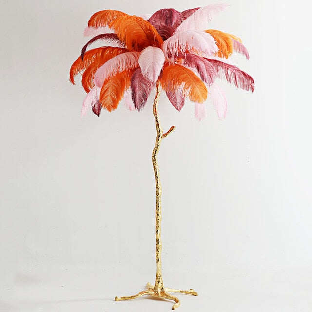 Nordic Ostrich Feather Floor Lamp Stand Light Copper Modern Interior Lighting Decor Home Floor Lights Luminaria Ostrich Feather