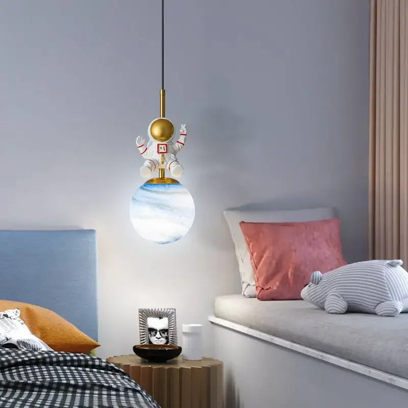 Modern LED Bedside Pendant Lamp Astronaut Chandelier for Child's Room Bedroom Moon Night Light Home Decor Light Fixture Lustre