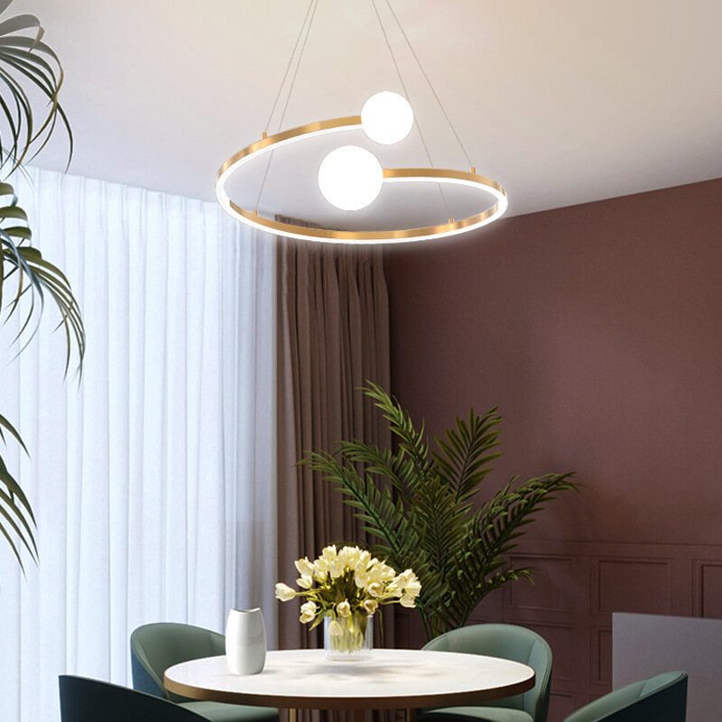 Children's room bedroom chandelier Scandinavian minimalist living room lamp creative gold ring art study chandelier