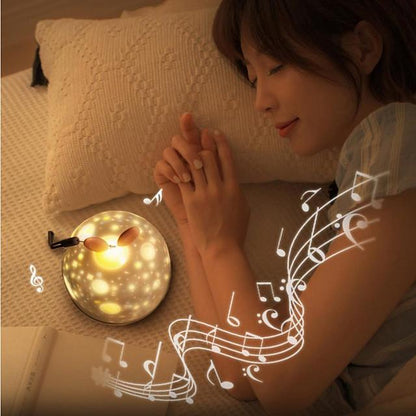 LED Projector Night Light Romantic Music Charging Rotating Projection Lamp w/Rabbit Ear for Home Party Decor Baby Sleep Lighting