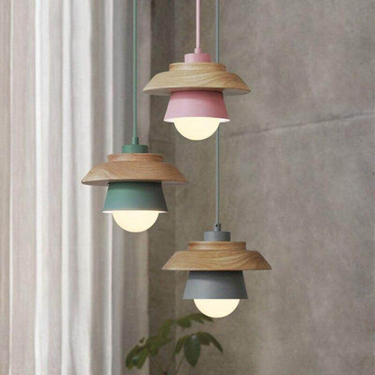 The Nordic modern minimalist bedroom small chandelier iron wood bowl hall creative personality Macarons restaurant LED lamp