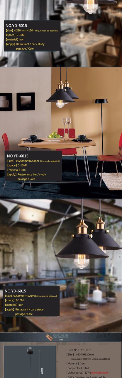 black vintage industrial pendant light nordic retro lights iron lampshade loft edison lamp metal cage dining room Countryside