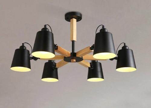 Nordic Simple Wooden E27 LED Steering Chandelier Black&White Two Color Iron Chandelier For Dining Room Living Room Bedroom