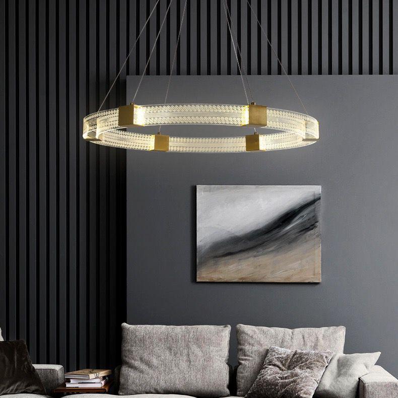 Light Luxury All Copper Living Room Chandelier Modern Simple Ring Shape