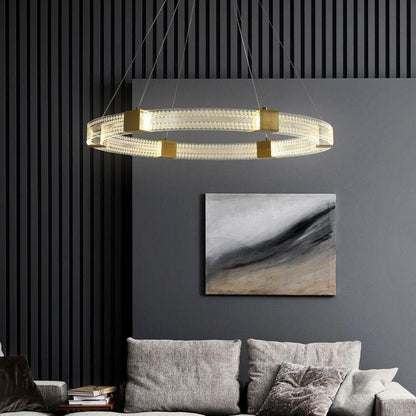 Light Luxury All Copper Living Room Chandelier Modern Simple Ring Shape