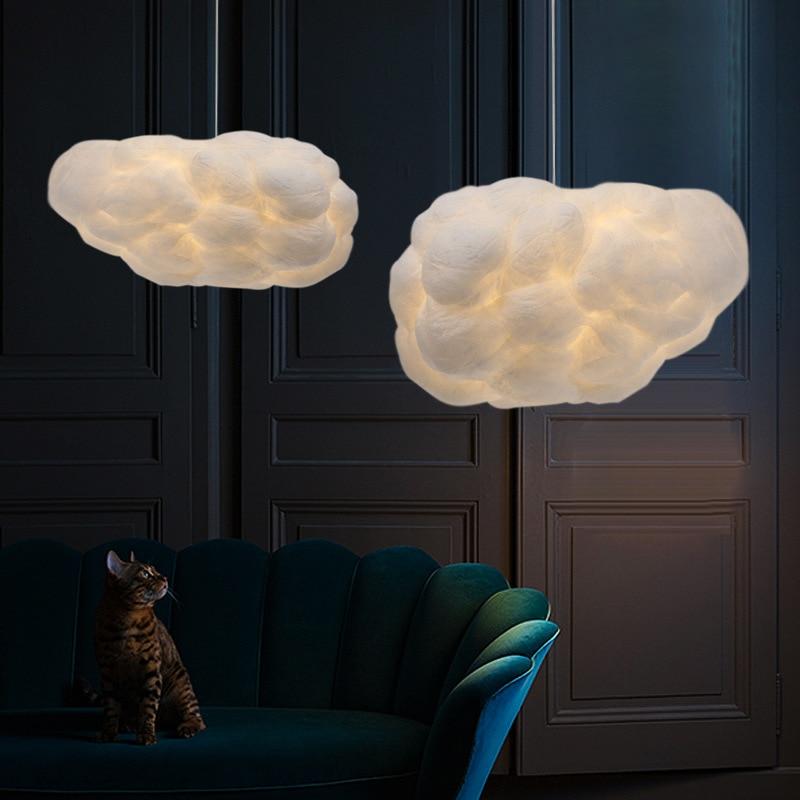 Floating white clouds chandelier silk cloud lights hotel lobby art bedroom decoration designer creative engineering lamps