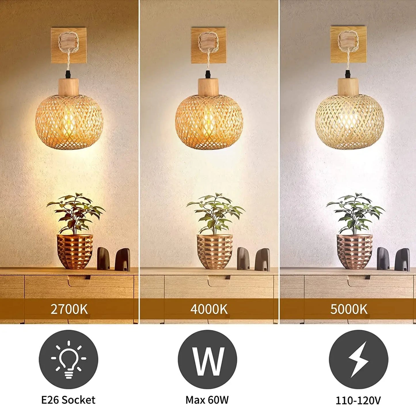 Retro Bamboo Wall Lamp Restaurant Rattan Lighting Bedside Bedroom Farmhouse Country Interior Background Wall Lamp