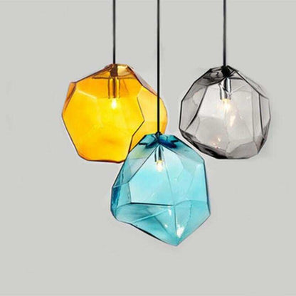 Modern Colored Glass Pendant Light E14 LED Lustrous Single Head Hanging Lamp For Kitchen Living Room Bedroom Bathroom Restaurant