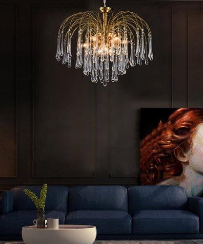 Retro Water Drop French Light Luxury Living Room Bedroom American Glass Chandelier
