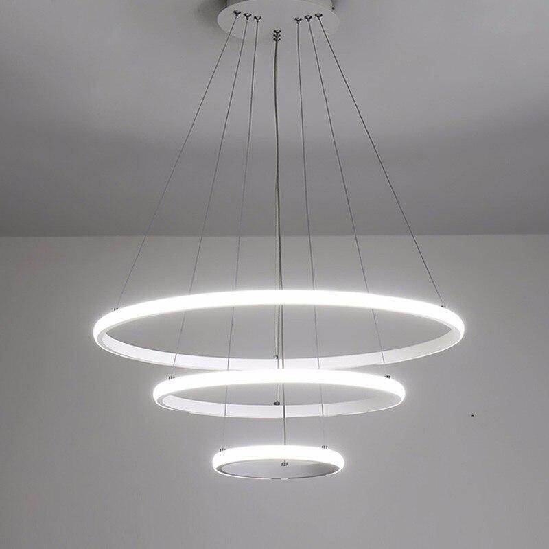 Modern LED Pendant Lights For Dining Room Black Rings Circle Living Bedroom Hanging Lamp Fixtures With Remote Control Luminaire