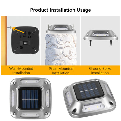 4PCS Solar Dock Lights 8LEDs Deck Driveway Light Outdoor Waterproof Wireless for Path Warning Garden Walkway Sidewalk Steps Deco