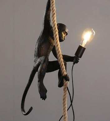 Modern Black Monkey Lamp Hemp Rope Pendant Lights American Country Resin Loft Industrial Hanging Luminaire Home Decor