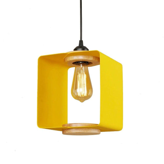 Country Retro Square Iron Pendant Light LED E27 Modern Industrial Hanging Lamp With 4 Colors For Cottage Parlor Bedroom Shop Bar