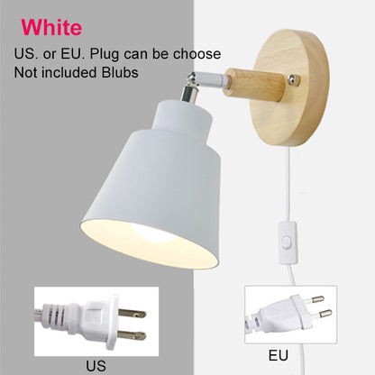 Nordic Wall light Indoor DIY E27 Wooden 6 Colors EU/UL Plug 350° Wall lamps