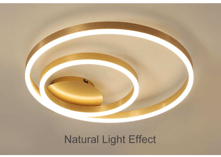 Golden Round Iron Led Ceiling Lights For Living Room Bedroom Indoor Home Lustre Lighting Fixtures Dimmable Lamps