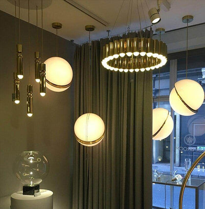 Modern Metal Round Balls Pendant Lights Creative Globe Moon Brass Suspension Pendant Lamp For Dining Room Living Room