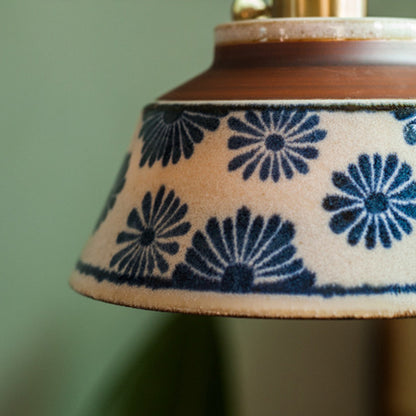 Chinese-style Retro Tea Room Colored Glazed Ceramic Blue-and-white Pendant Lamp