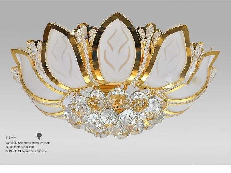 Lotus Flower Modern Pendant Light With Glass Lampshade Gold Pendant Lamp For Living Room Bedroom Lamparas De Techo Abajur