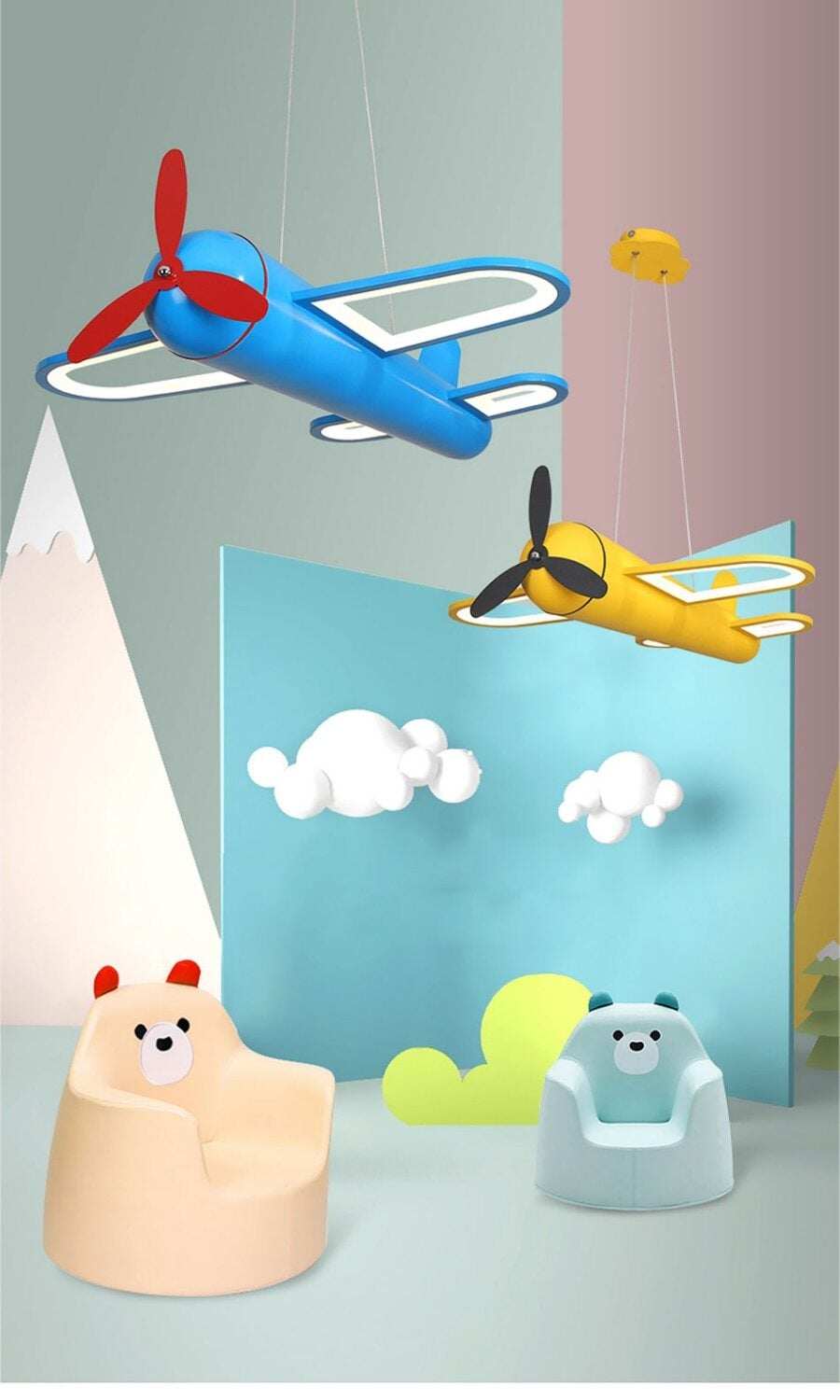 LED Pendant Light For Children Baby Bedroom Blue Airplane Shape Remote Control Lamp Lighting Lamparas Luminaria Avize