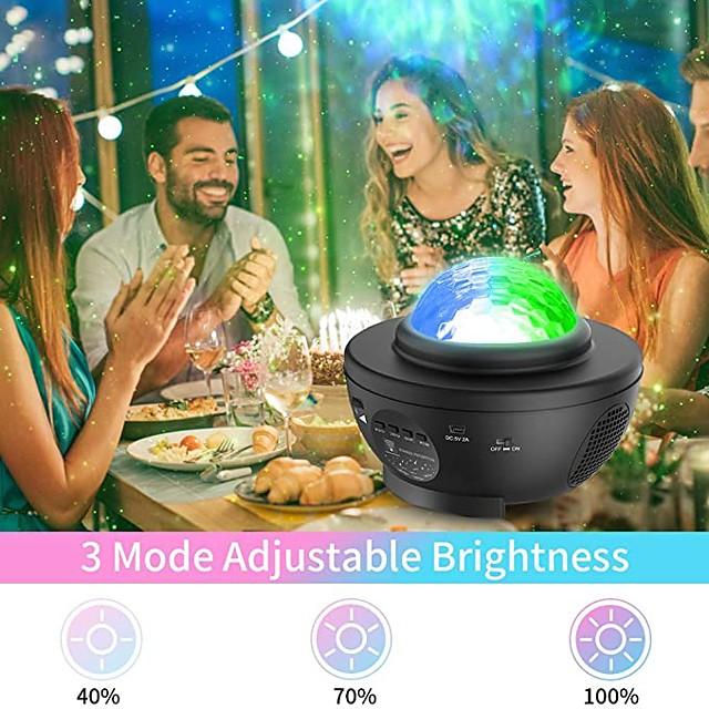 LED Star Night Light Wave Sky Starry Galaxy Projector Blueteeth USB Voice Control Music Player 360 Rotation Night Lighting Lamp