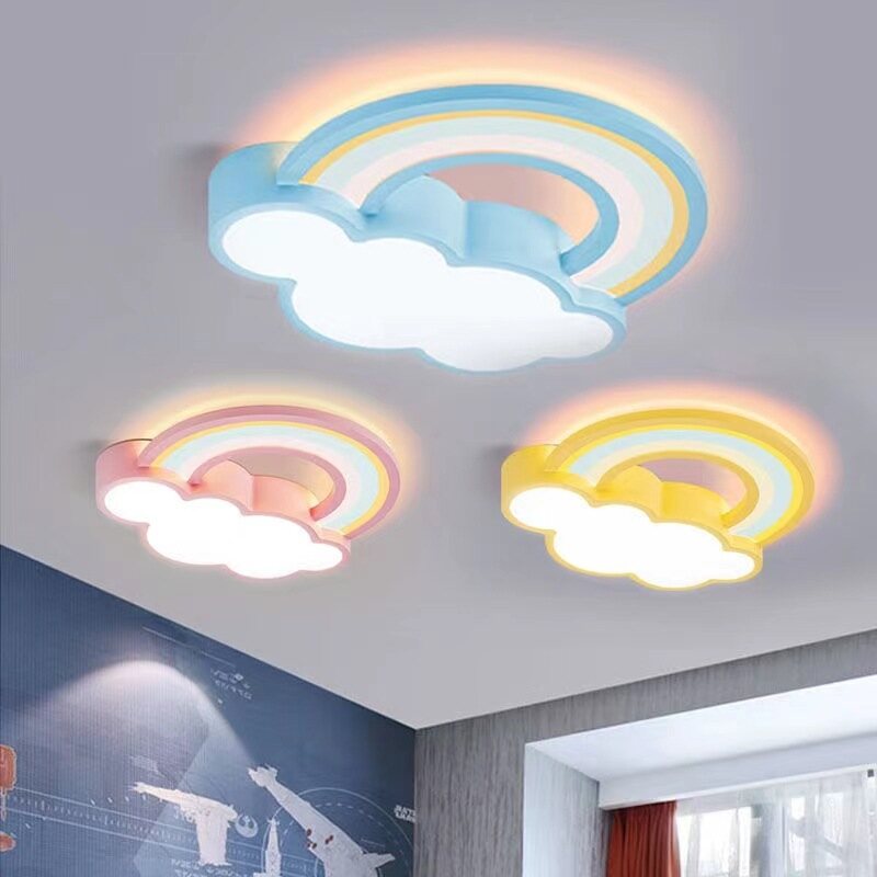Children's Room Ceiling Lamp Cartoon Rainbow Clouds Simple And Warm Boys And Girls Bedroom Princess Room Light Fixtures