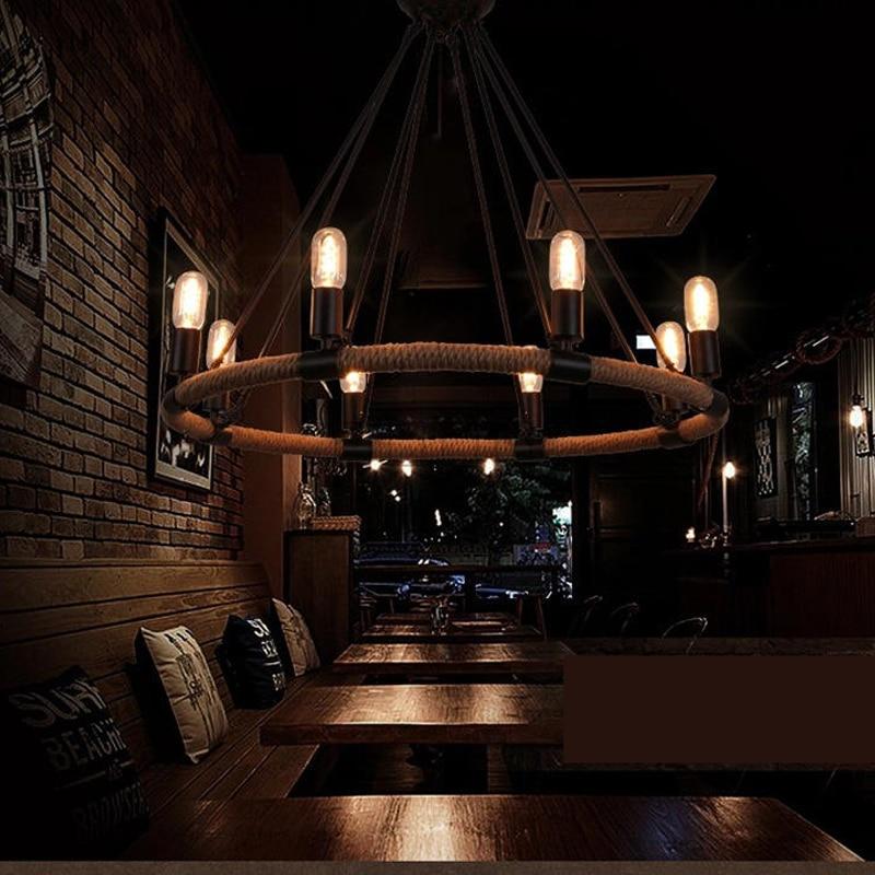 Vintage hand-woven hemp rope wrought iron chandelier American industrial style creative personality cafe catering chandelier
