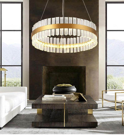 New Designer Round Modern Crystal Pendant Lights Luxury Dinning Room Hanglamp Duplex Building Hall Light Fixtures Hanging Lamp