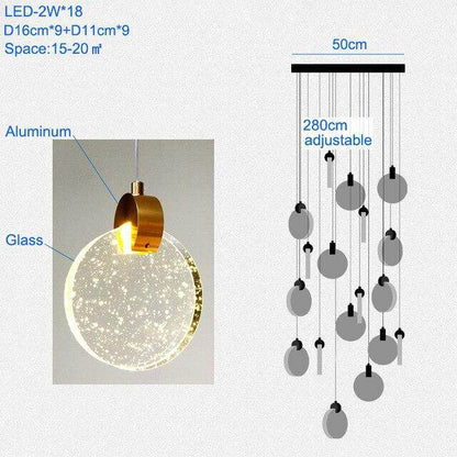 Modern Pendant Lamp For Stairwell Led Hanging Light For Hall Pendant Lights Living Room Round Glass Restaurant Kitchen Lighting