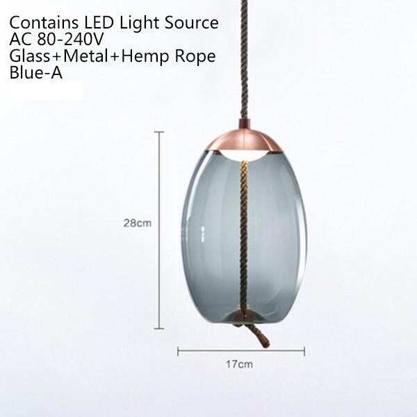 Modern Loft Industrial Lamp Blue Glass Pendant Light LED Art Deco Nordic White Hang Lamp For Living Room Kitchen Bedroom Parlor