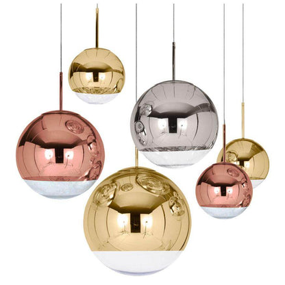 LukLoy Modern Mirror Glass Ball Pendant Light Copper Silver Gold Globe Loft Hanglamp Modern Lamp Kitchen Light Fixture