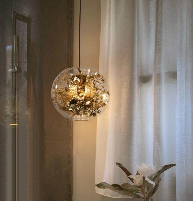Nordic Glass Ball Flower Pendant Light LED E27 With 4 Colors Loft Modern Hanging Lamp For Living Room Bedroom Kitchen Restaurant