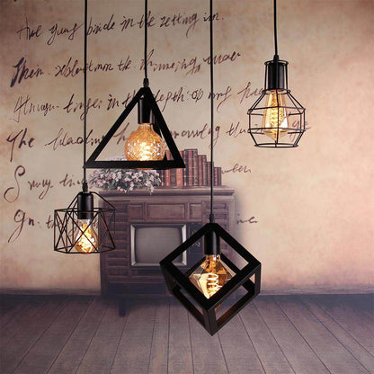 Nordic Pendant Lights Iron Minimalist Loft Cage Pyramid Pendant Lamp Modern Industrial Metal Hanging Lamp Parlor E26 E27 LED NEW