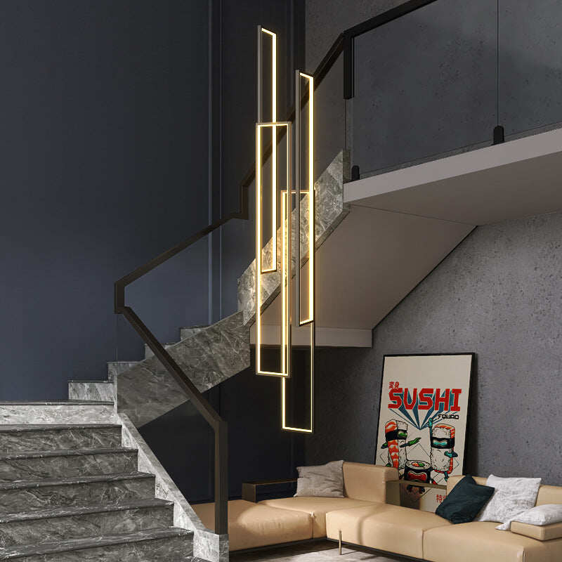Stair Chandelier Simple Villa Duplex Hollow Loft Revolving Staircase Minimalist Ultra-long Box Lamp