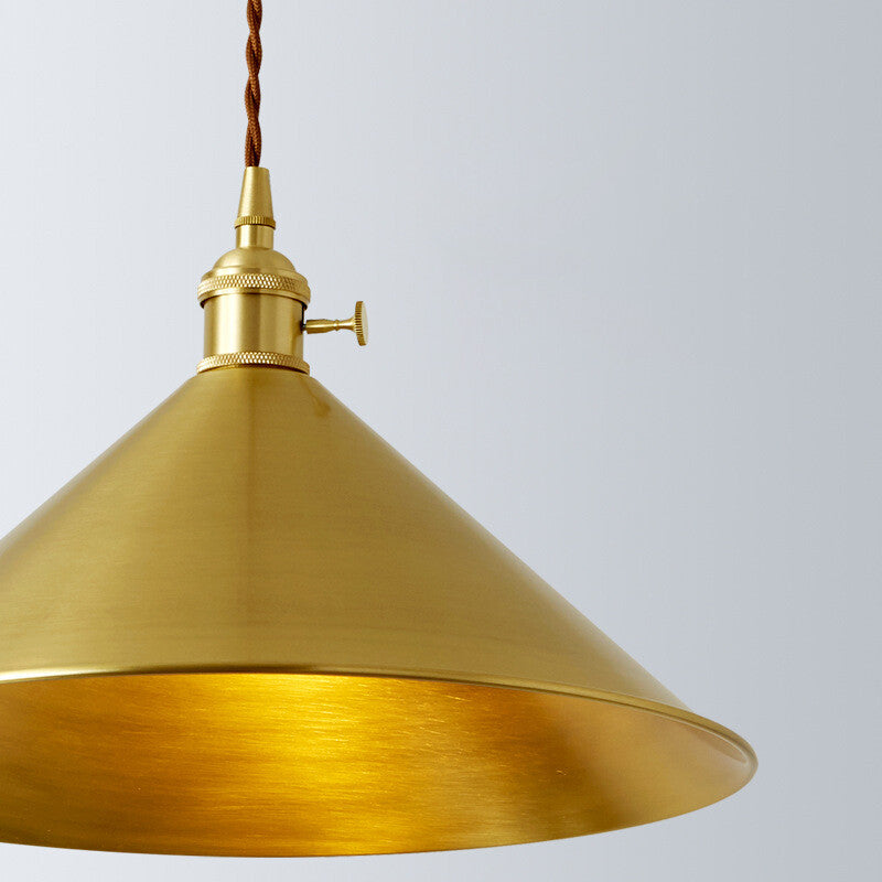 Vintage Copper Pendant Lamp Rotary Switch Gold Triangle Hot Pot Restaurant Milk Tea Shop Restaurant Simple Lighting Fixtures E27