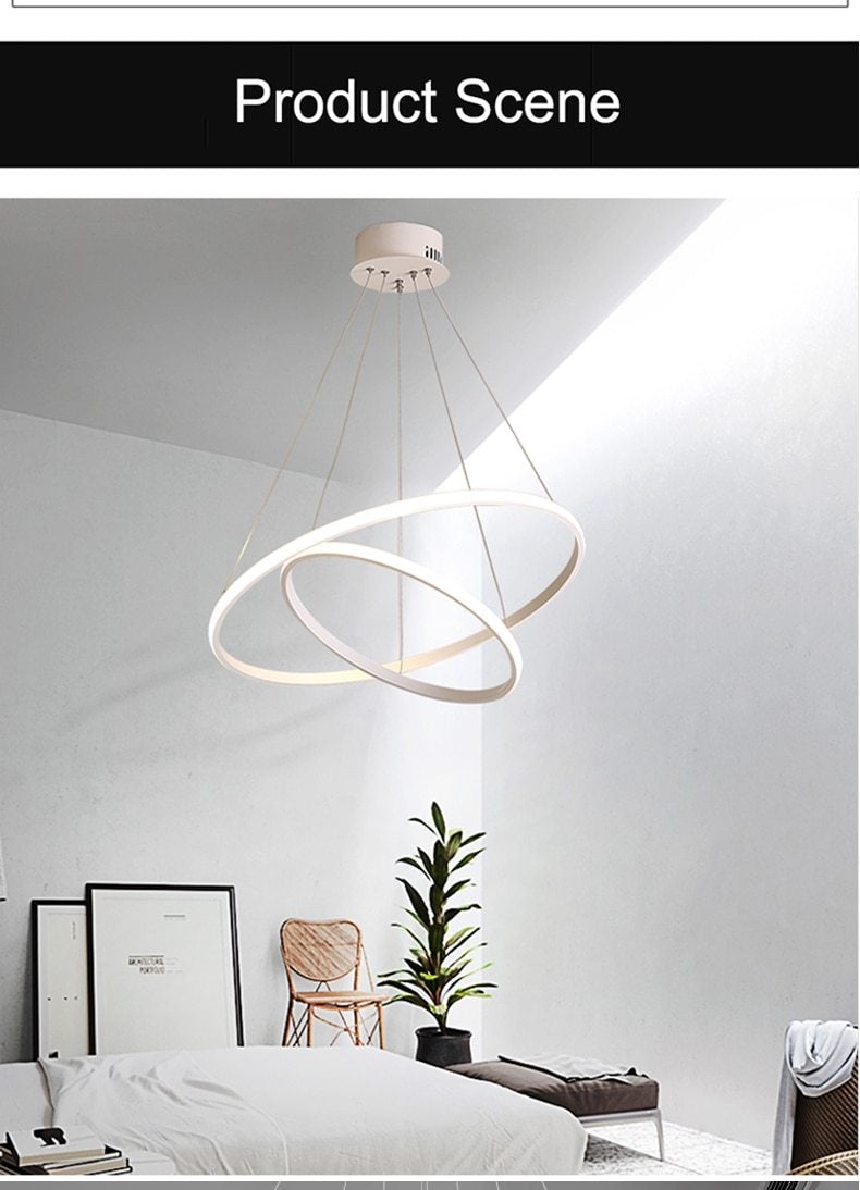 Modern LED Pendant Lights Hang Lamp Living Room Foyer White Coffee Black External Illumination Ring Lighting Luminaria Abajur De