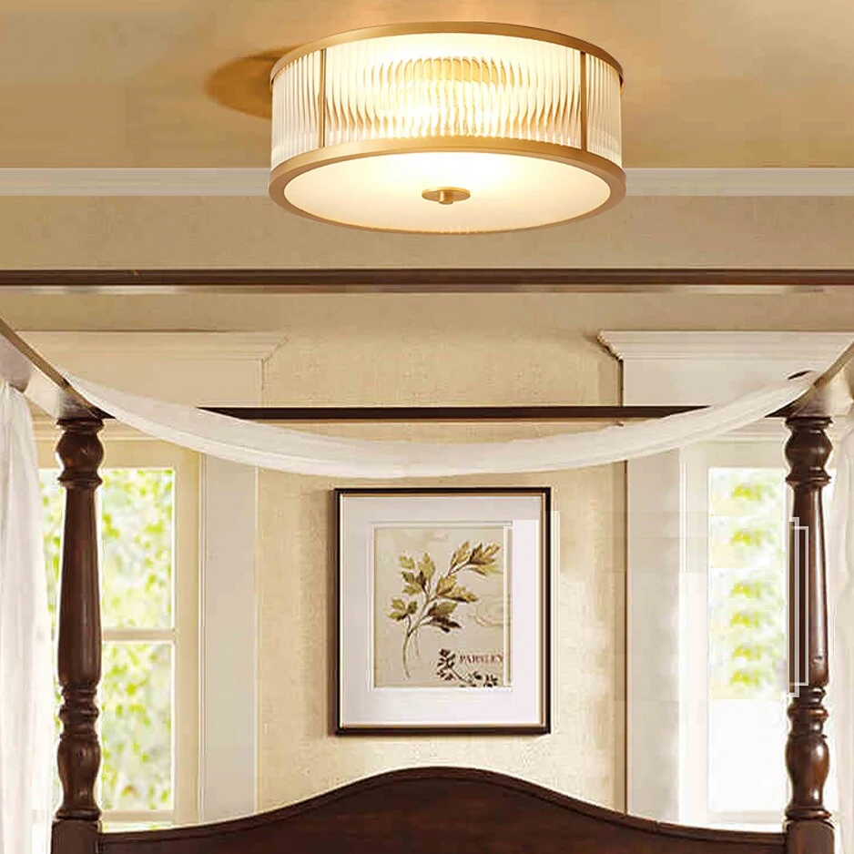 Led E27 American Copper Glass Golden Round LED Lamp.LED Light.Ceiling Lights.LED Ceiling Light.Ceiling Lamp For Foyer Bedroom