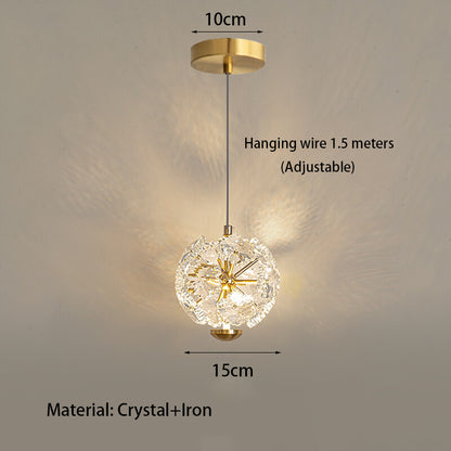 Light Luxury French Modern Crystal Bedroom Headboard Long Chandelier Dandelion Dining Room Bedroom Atmosphere Water Cube Lamp