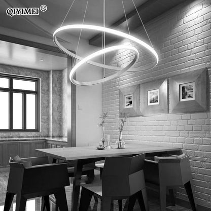 Modern LED Pendant Lights Hang Lamp Living Room Foyer White Coffee Black External Illumination Ring Lighting Luminaria Abajur De