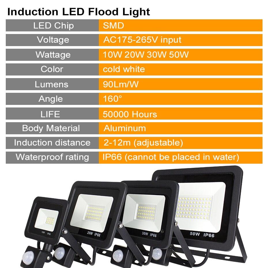 LED PIR Motion Sensor Adjustable Flood Light 10W 20W 30W 50W Waterproof IP66 Floodlight Garden Spotlight Outdoor Wall Lamp