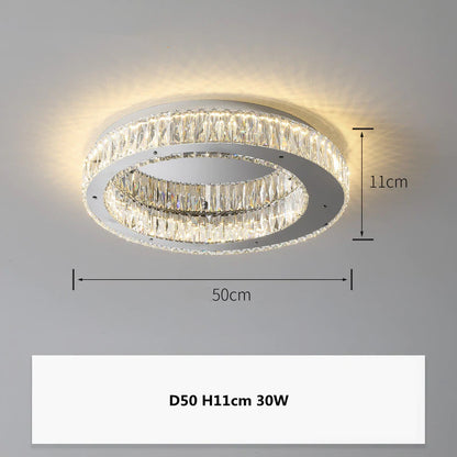 Modern Luxury Crystal LED Ceiling Light Living Room Kitchen Island Lamp Stainless Steel Round Chrome Art Ceiling Pendant Fixture