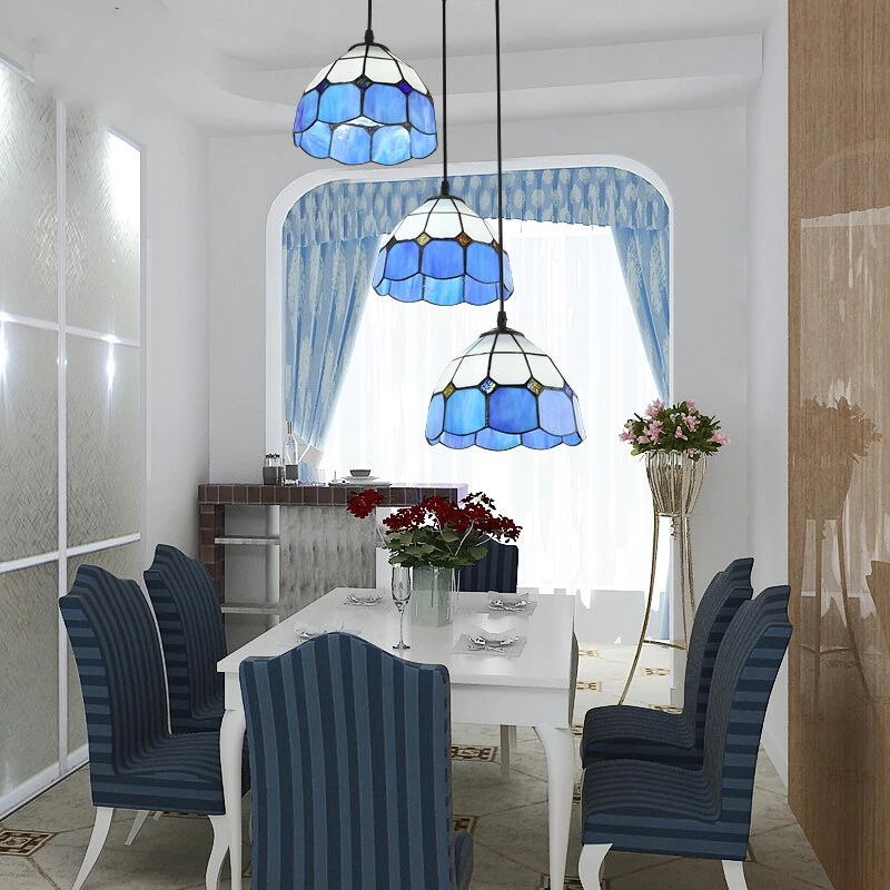 Pastoral Loft Modern Blue Glass Pendant Light LED E27 Art Deco Vintage Hanging Lamp For Living Room Bedroom Kitchen Restaurant