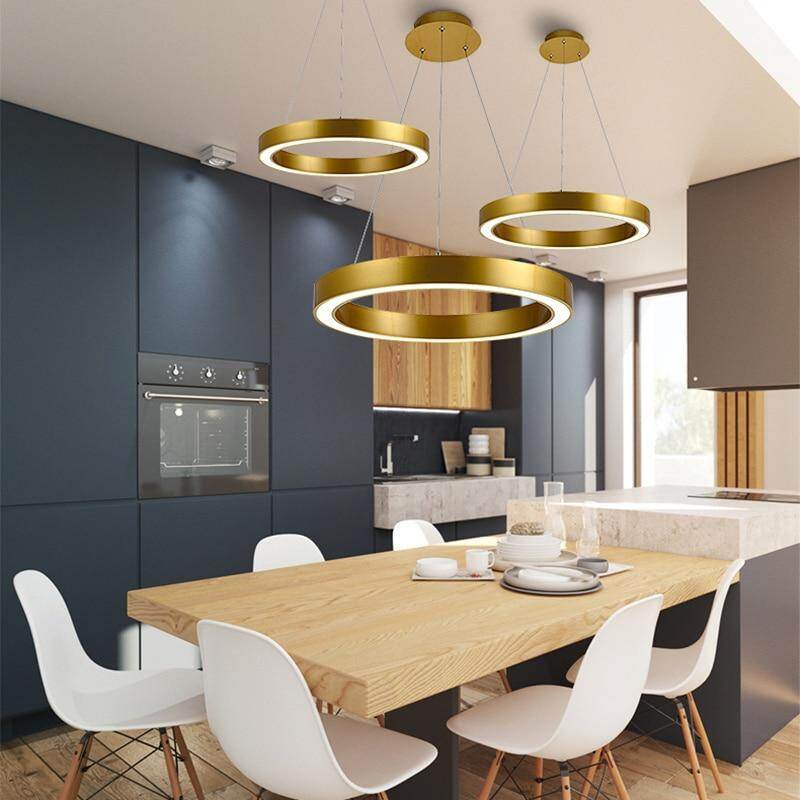 Modern Nordic Gold Copper LED Pendant Lights Circle Ring Suspension Luminaire Dining Room Lights