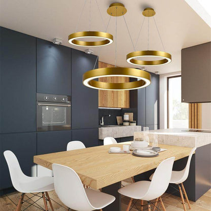 Modern Nordic Gold Copper LED Pendant Lights Circle Ring Suspension Luminaire Dining Room Lights